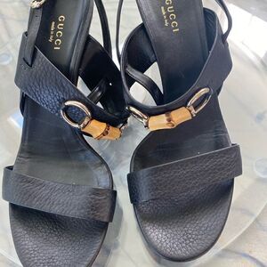 GUCCI Black Leather Heel with Bamboo Detail- Size 9.5